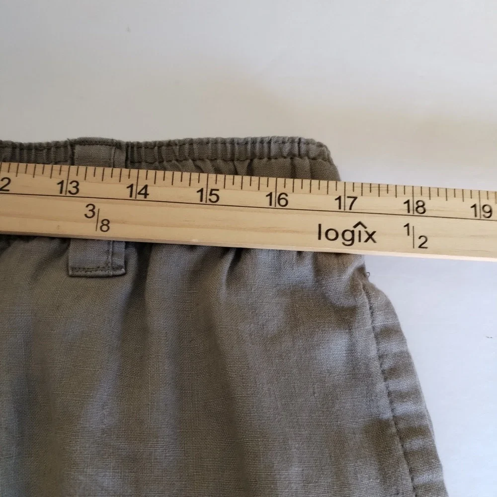 Caribbean Mens Linen Pants 36x32 (Fits 34x32) Tan Beige Elastic Waist Flat Front
